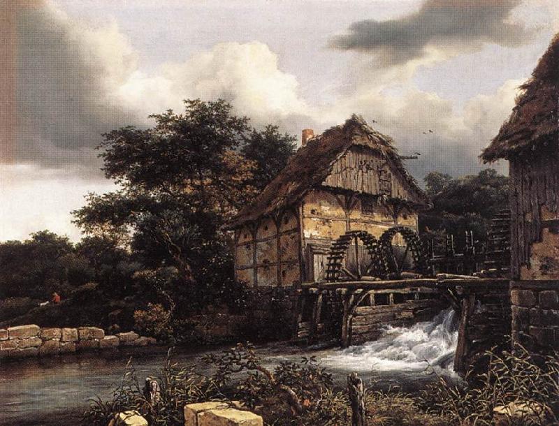 Jacob van Ruisdael Two Water Mills an Open Sluice